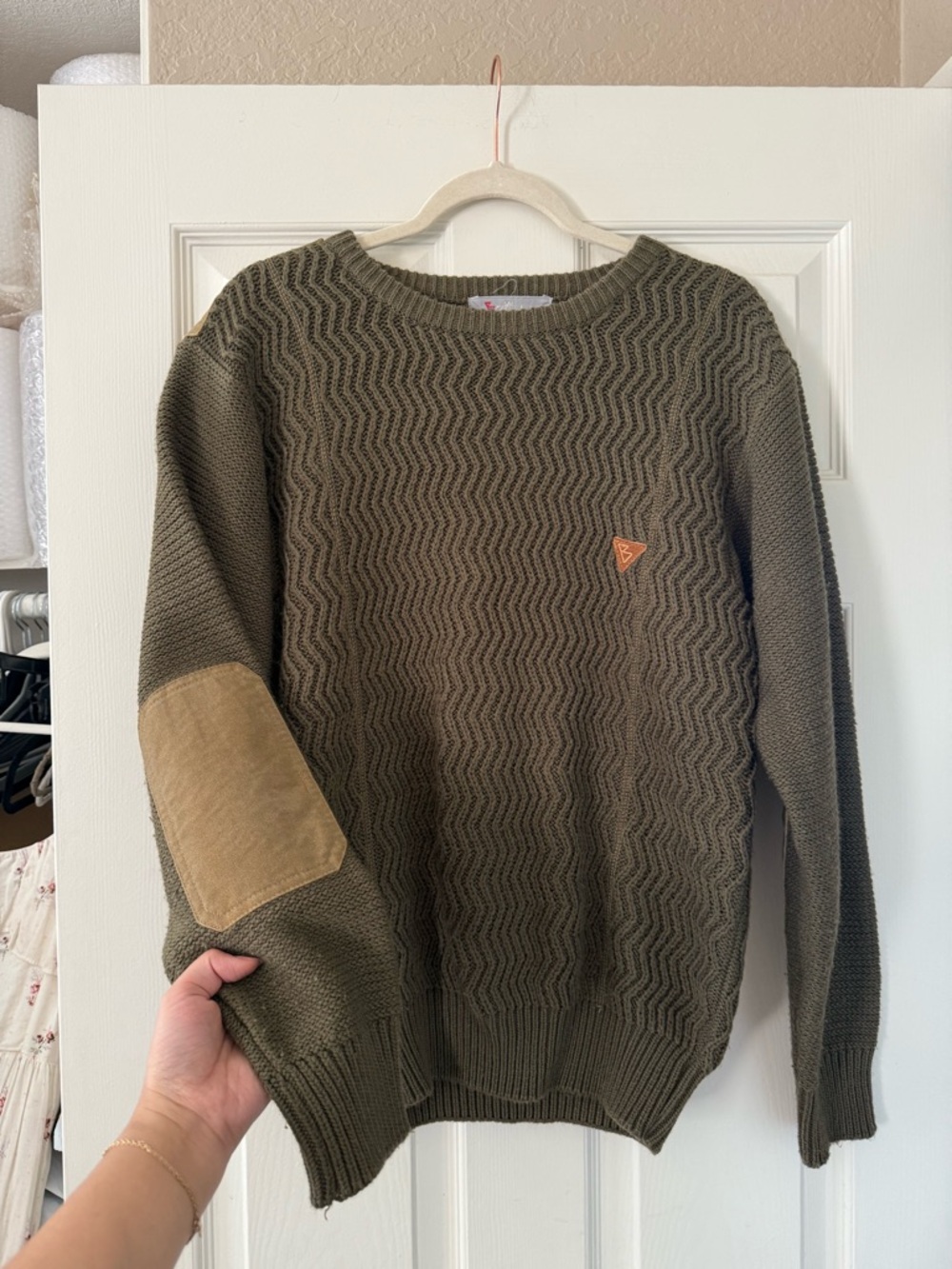 Vintage Green Chunky Knit “B” Embroidered Sweater